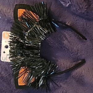 Glam-O-Ween Halloween Black Cat Headband Orange Glitter Ears Light-Up Blinking